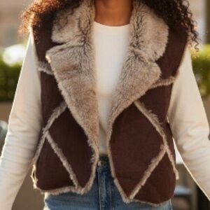 Vintage Faux Fur Suede Western Vest Chocolate Brown Furry Fuzzy Vest Faded Glory